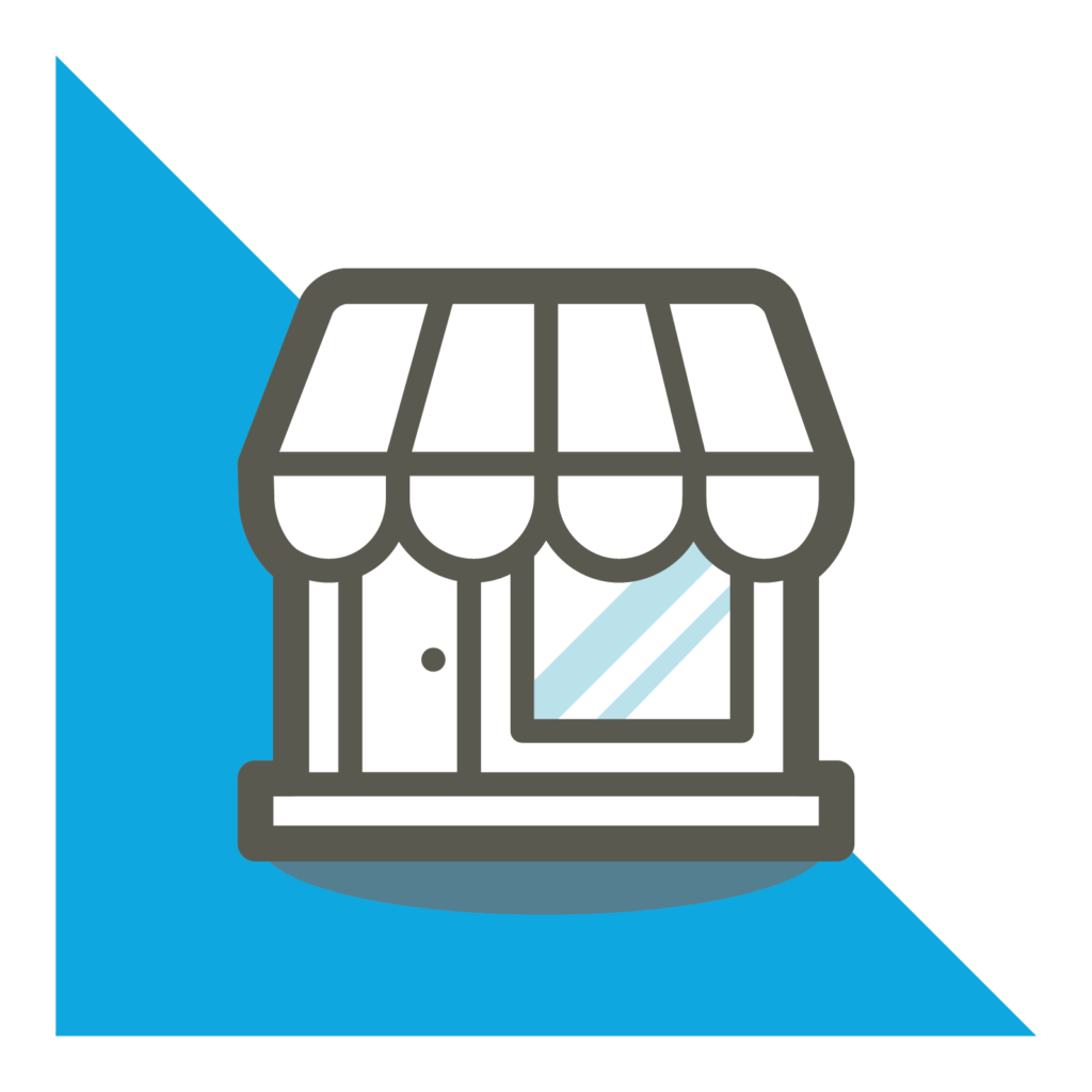 retail store on blue background graphic