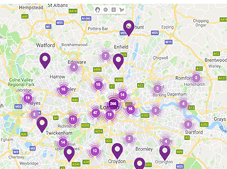 Map of Londons manufacturing industry points