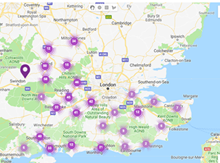 Map of the South East manufacturing industry points