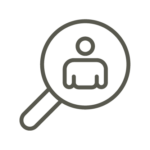 AN icon of a magnifying goals on a person, representing recruitment.