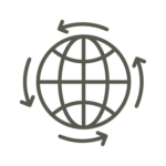 An icon of a globe with arrow around it, representing global mobility.