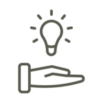 An icon of a hand with a bright lightbulb hovering above.