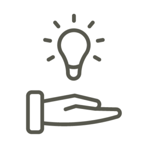 An icon of a hand with a bright lightbulb hovering above.