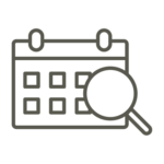 An icon of a calendar with a magnifying glass.
