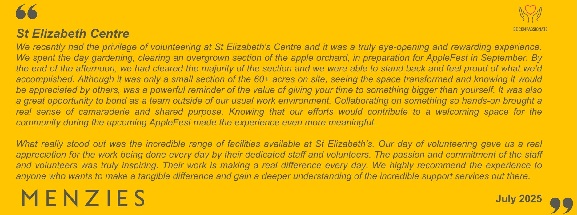 Charity Testimonial - St Elizabeth Centre